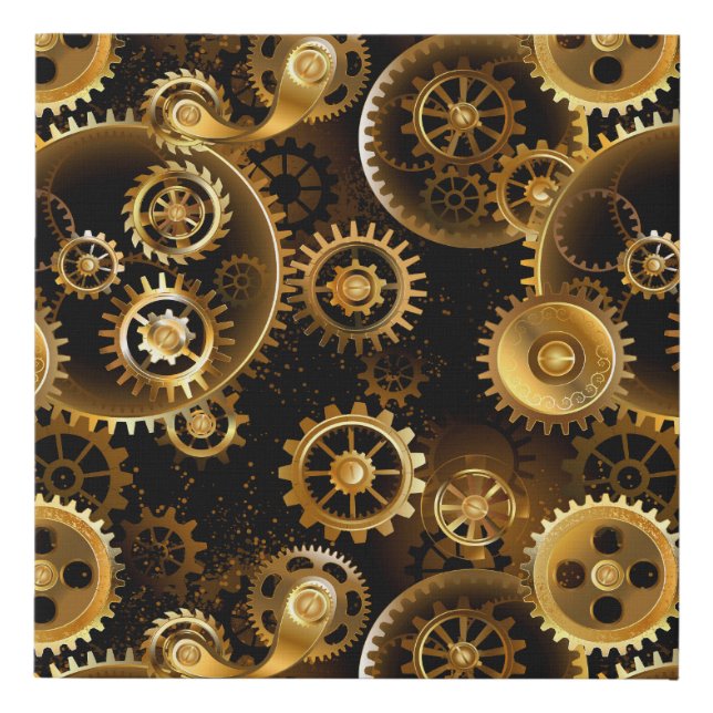Seamless Steampunk Brass Gears Faux Canvas Print (Front)