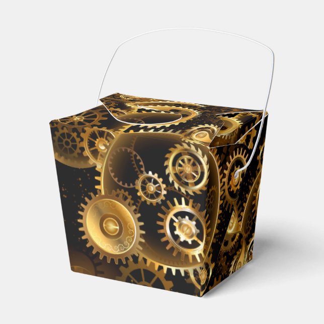 Seamless Steampunk Brass Gears Favor Boxes (Front Side)