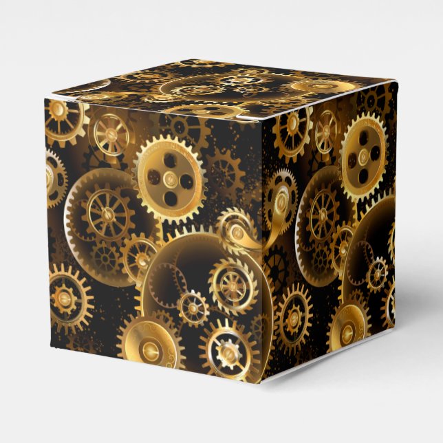 Seamless Steampunk Brass Gears Favor Boxes (Front Side)