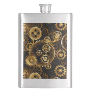 Seamless Steampunk Brass Gears Flask
