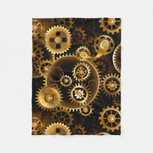 Seamless Steampunk Brass Gears Fleece Blanket