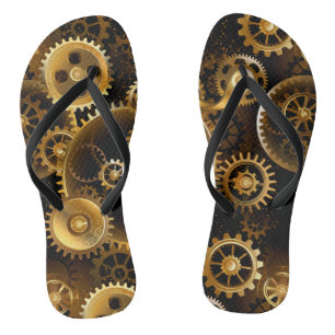 Seamless Steampunk Brass Gears Flip Flops