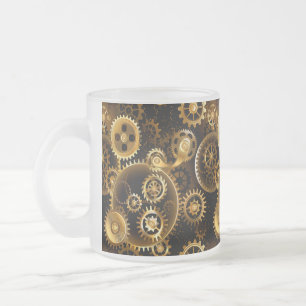 Seamless Steampunk Brass Gears Frosted Glass Coffee Mug