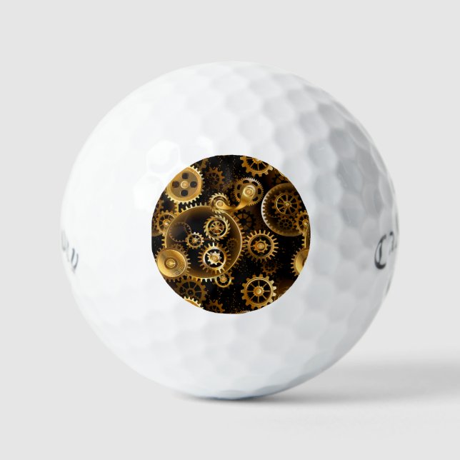 Seamless Steampunk Brass Gears Golf Balls (Front)