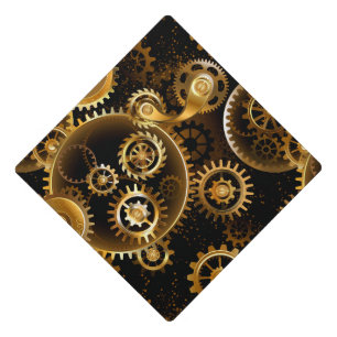 Seamless Steampunk Brass Gears Graduation Cap Topper