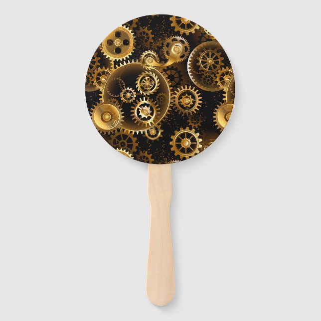 Seamless Steampunk Brass Gears Hand Fan (Front)