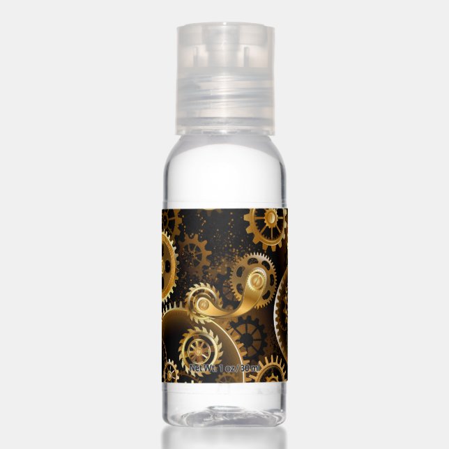 Seamless Steampunk Brass Gears Hand Sanitizer (Front)