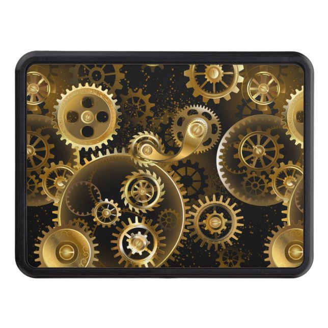 Seamless Steampunk Brass Gears Hitch Cover (Front)