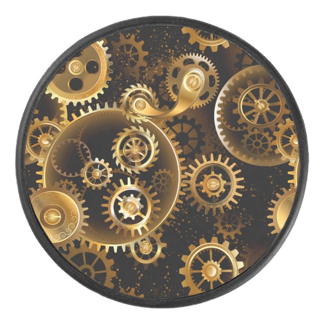 Seamless Steampunk Brass Gears Hockey Puck (Front)