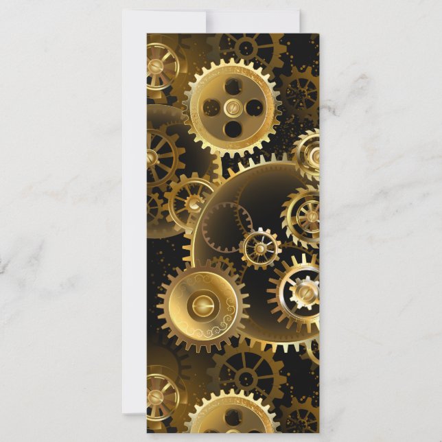 Seamless Steampunk Brass Gears Holiday Card (Front)