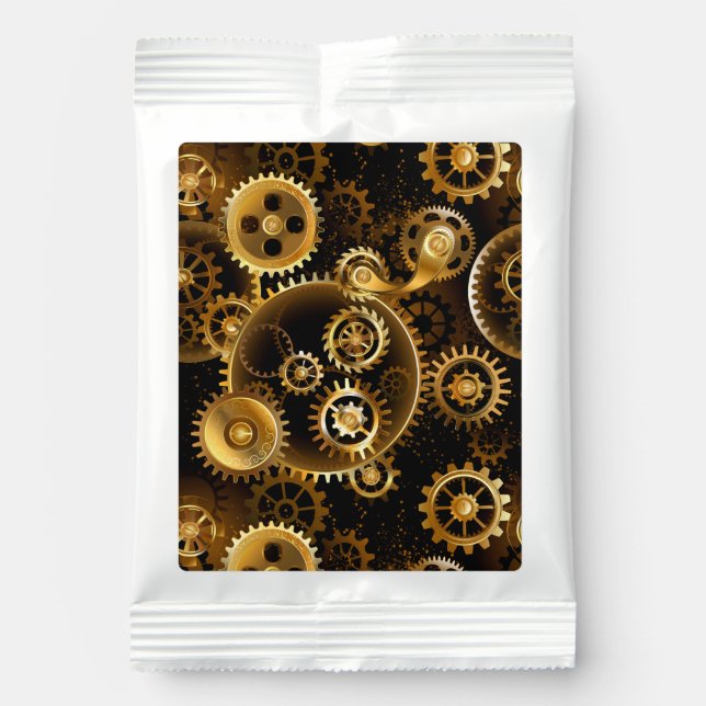 Seamless Steampunk Brass Gears Hot Chocolate Drink Mix (Front)