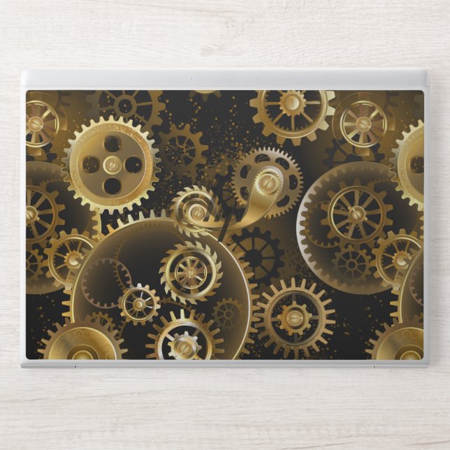 Seamless Steampunk Brass Gears HP Laptop Skin (Front)