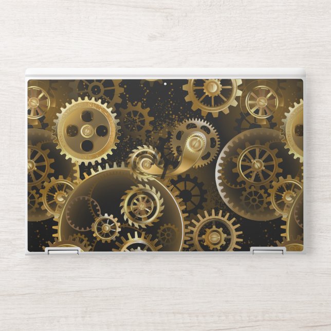 Seamless Steampunk Brass Gears HP Laptop Skin (Front)