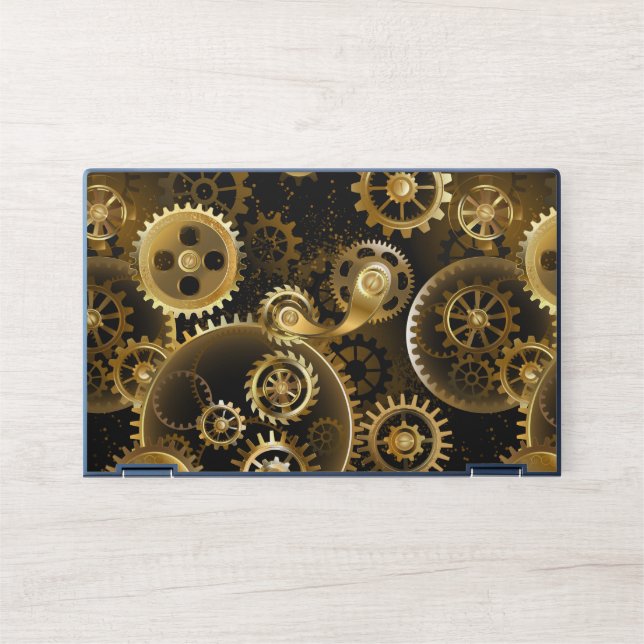 Seamless Steampunk Brass Gears HP Laptop Skin (Front)