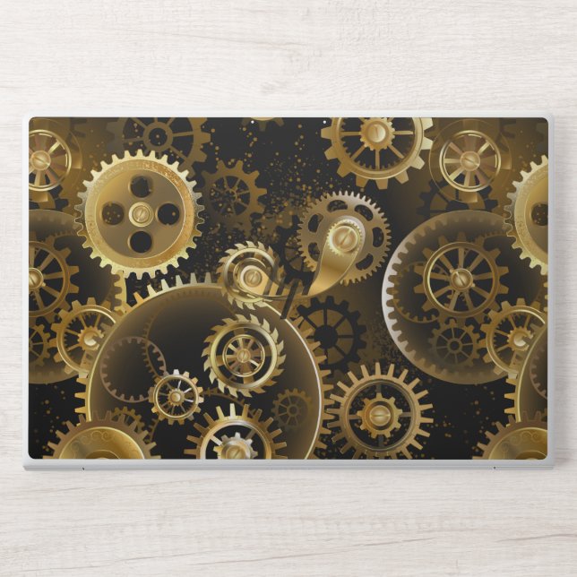 Seamless Steampunk Brass Gears HP Laptop Skin (Front)