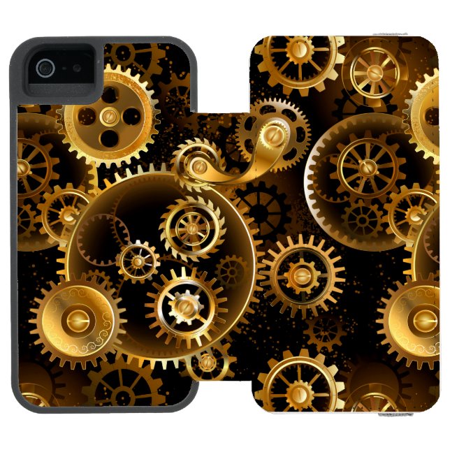 Seamless Steampunk Brass Gears Incipio iPhone Wallet Case (Folio Open)