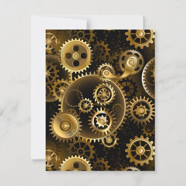 Seamless Steampunk Brass Gears Invitation (Front)