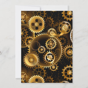 Seamless Steampunk Brass Gears Invitation