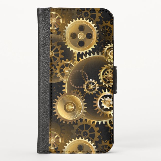 Seamless Steampunk Brass Gears iPhone Wallet Case (Front)
