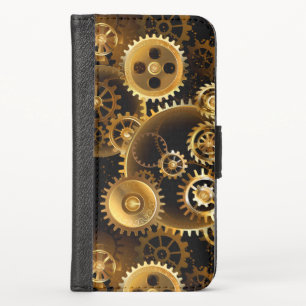 Seamless Steampunk Brass Gears iPhone XS Wallet Case
