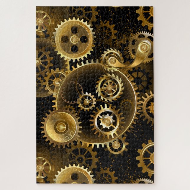 Seamless Steampunk Brass Gears Jigsaw Puzzle (Vertical)