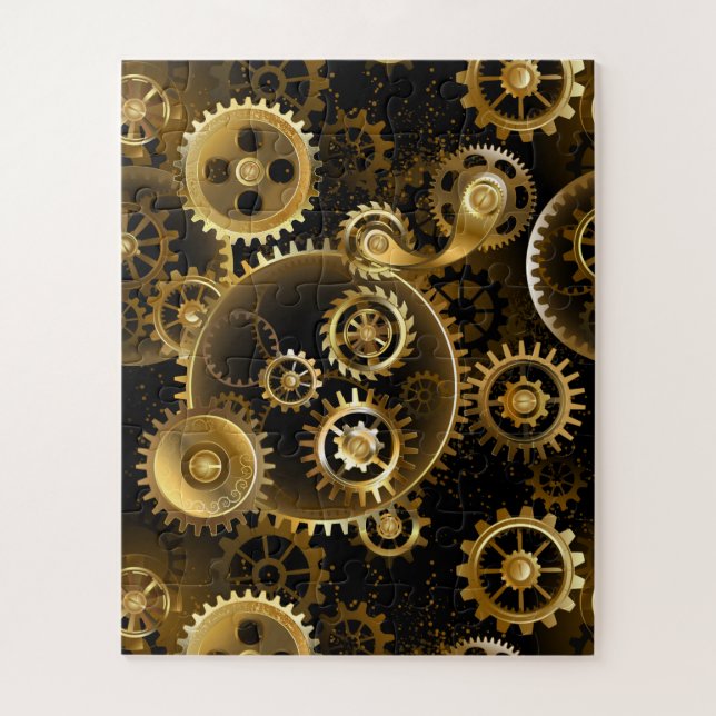 Seamless Steampunk Brass Gears Jigsaw Puzzle (Vertical)