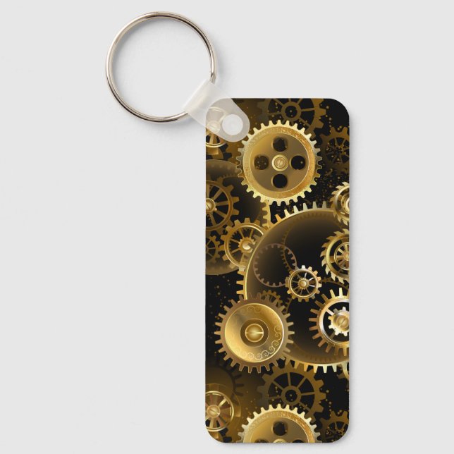 Seamless Steampunk Brass Gears Keychain (Front)