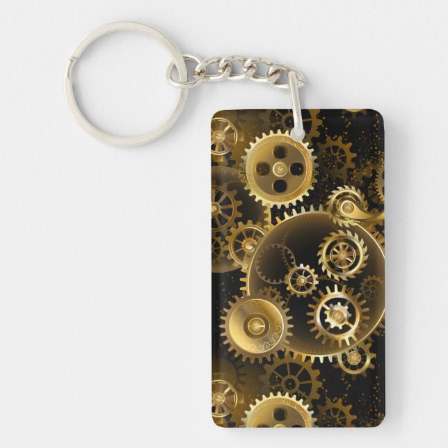 Seamless Steampunk Brass Gears Keychain (Front)
