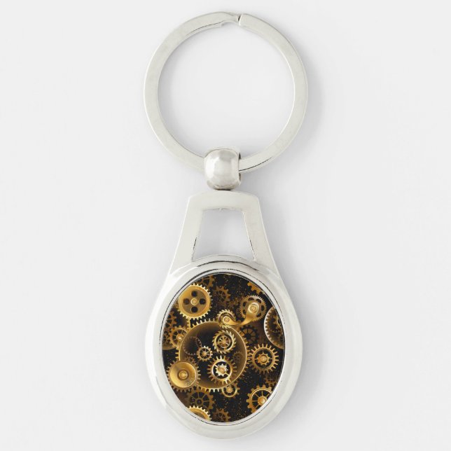 Seamless Steampunk Brass Gears Keychain (Front)