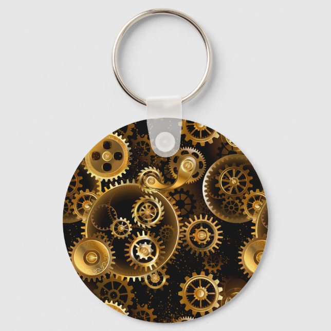 Seamless Steampunk Brass Gears Keychain (Front)