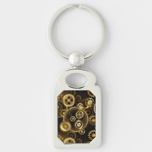 Seamless Steampunk Brass Gears Keychain (Front)