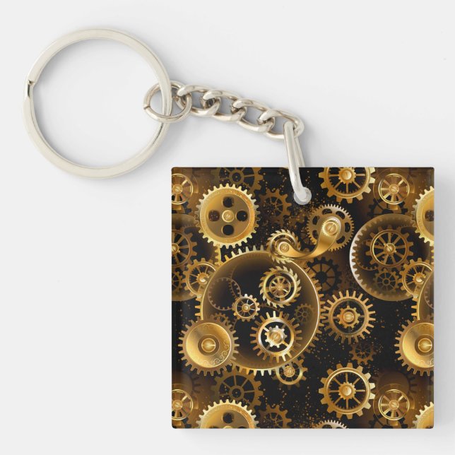 Seamless Steampunk Brass Gears Keychain (Front)