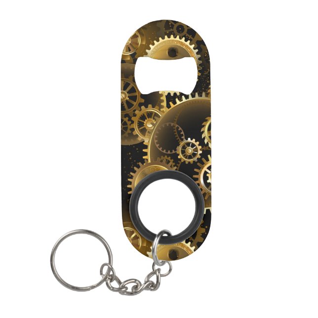 Seamless Steampunk Brass Gears Keychain Bottle Opener (Front)