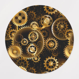 Seamless Steampunk Brass Gears Kids' Labels