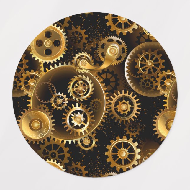 Seamless Steampunk Brass Gears Kids' Labels (Design 1)