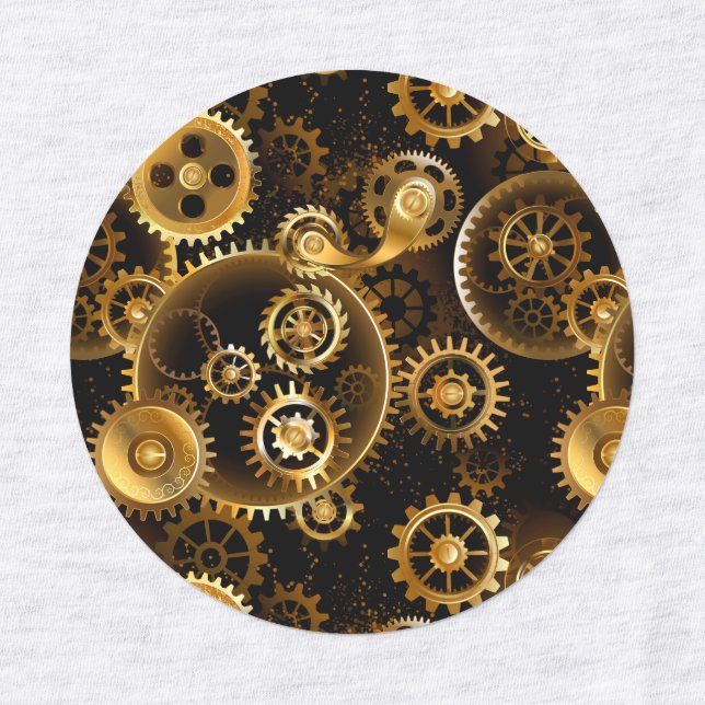 Seamless Steampunk Brass Gears Kids' Labels (Design 1)