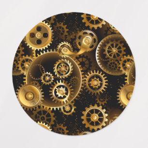 Seamless Steampunk Brass Gears Kids' Labels