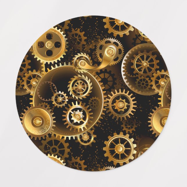 Seamless Steampunk Brass Gears Kids' Labels (Design 1)