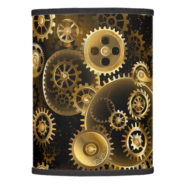Seamless Steampunk Brass Gears Lamp Shade (Front)