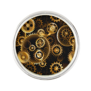 Seamless Steampunk Brass Gears Lapel Pin