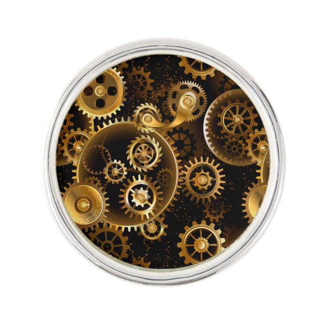 Seamless Steampunk Brass Gears Lapel Pin (Front)
