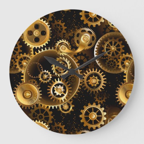 Seamless Steampunk Brass Gears Large Clock