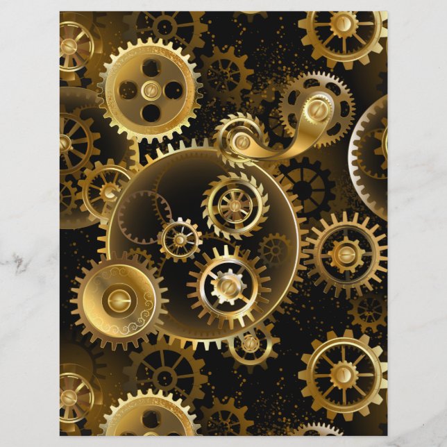 Seamless Steampunk Brass Gears Letterhead (Front)