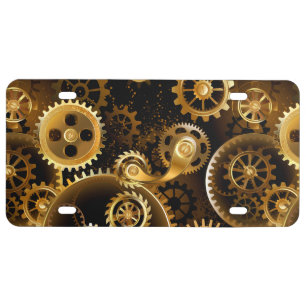 Seamless Steampunk Brass Gears License Plate