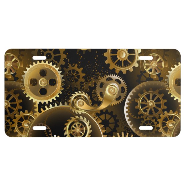 Seamless Steampunk Brass Gears License Plate (Front)