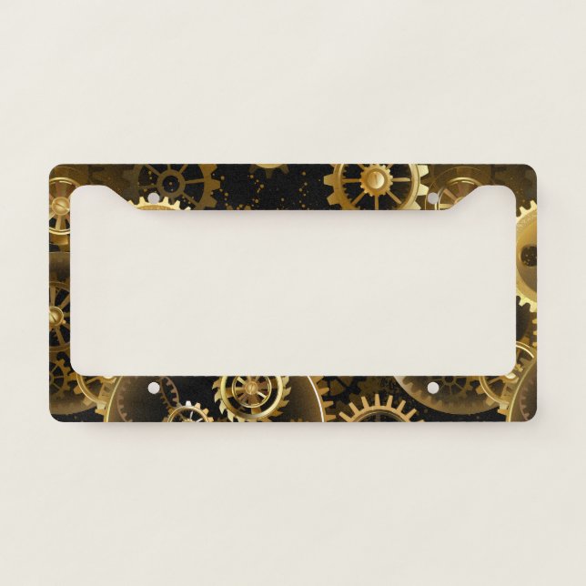 Seamless Steampunk Brass Gears License Plate Frame (Front)