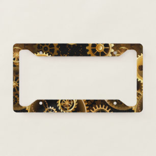 Seamless Steampunk Brass Gears License Plate Frame