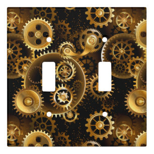 Seamless Steampunk Brass Gears Light Switch Cover