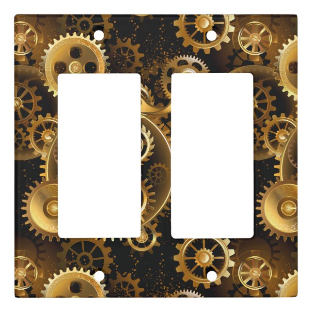 Seamless Steampunk Brass Gears Light Switch Cover (Front)