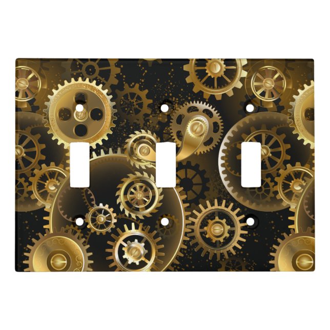 Seamless Steampunk Brass Gears Light Switch Cover (Front)